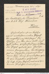 k.k. naturhistorisches Hofmuseum, Intendanzakten 1885-1896 (Hauer), Aktenzahl Z.66.a/1890, Seite 1
